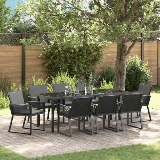 Conjunto de Comedor de Jardín   Negro (9 pcs)