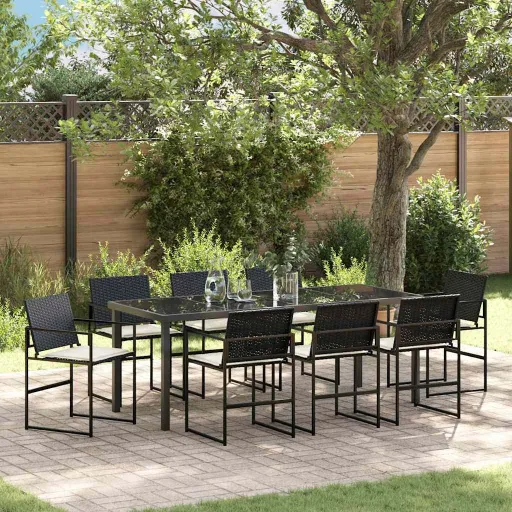 Conjunto de Comedor de Jardín   Negro (9 pcs)
