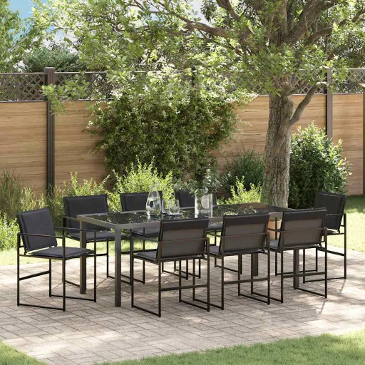 Conjunto de Comedor de Jardín   Negro (9 pcs)