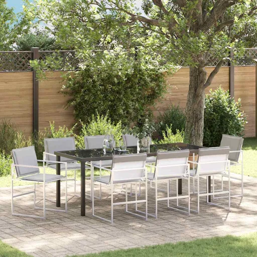 Conjunto de Comedor de Jardín   Blanco Textileno y Acero (9 pcs)