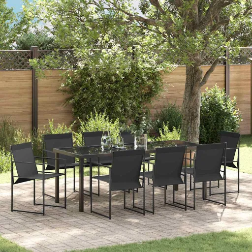 Conjunto de Comedor de Jardín   Negro (9 pcs)