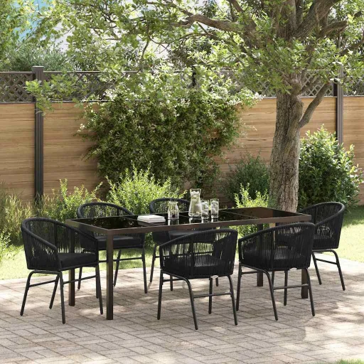 Conjunto de Comedor de Jardín   Negro (7 pcs)