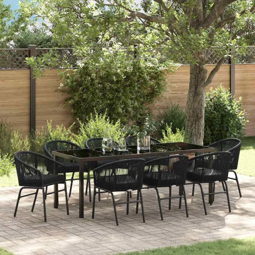 Conjunto de Comedor de Jardín   Negro (9 pcs)