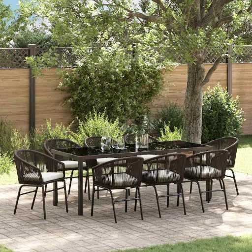 Conjunto de Comedor de Jardín   Marrón (9 pcs)