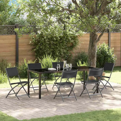 Conjunto de Comedor de Jardín   Negro (7 pcs)