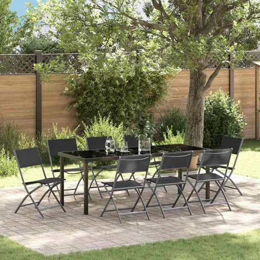 Conjunto de Comedor de Jardín   Negro (9 pcs)