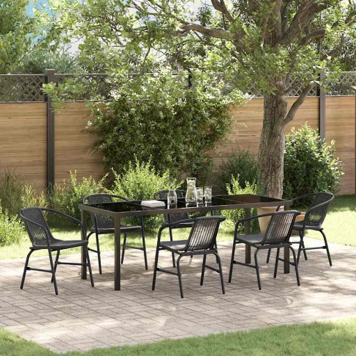 Conjunto de Comedor de Jardín   Negro (7 pcs)
