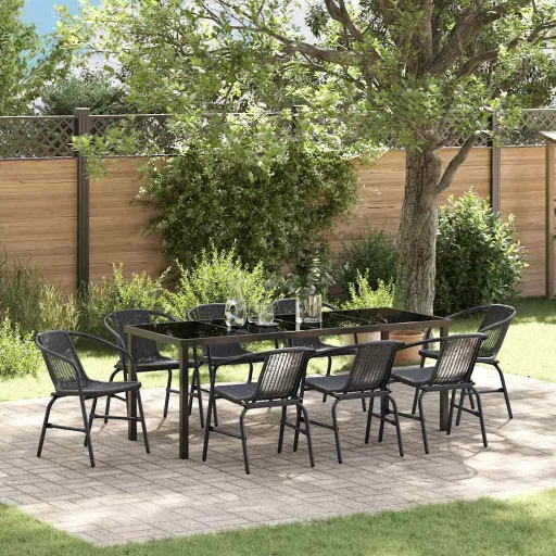 Conjunto de Comedor de Jardín   Negro (9 pcs)