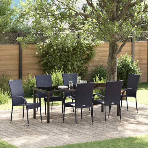 Conjunto de Comedor de Jardín   Negro (7 pcs)