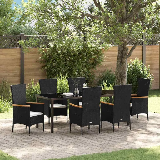 Conjunto de Comedor de Jardín Con Cojín   Negro (7 pcs)