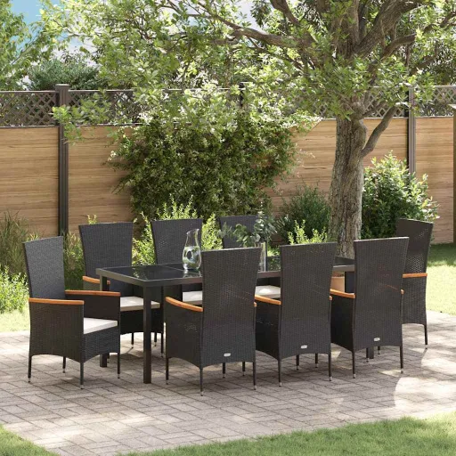 Conjunto de Comedor de Jardín Con Cojín   Negro (9 pcs)