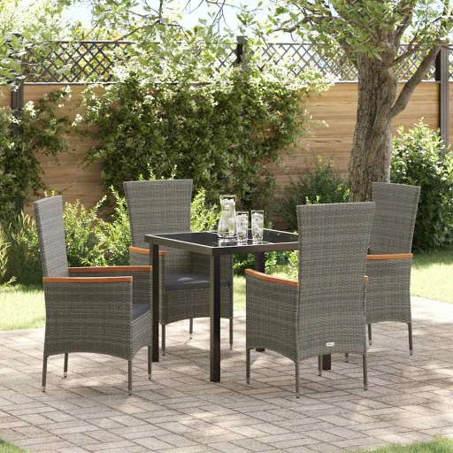 Conjunto de Comedor de Jardín Con Cojín   Gris (5 pcs)