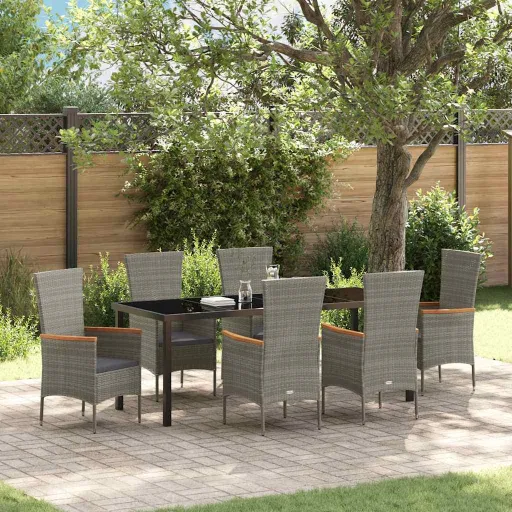 Conjunto de Comedor de Jardín Con Cojín   Gris (7 pcs)