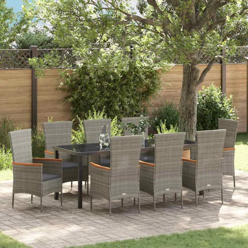 Conjunto de Comedor de Jardín Con Cojín   Gris (9 pcs)