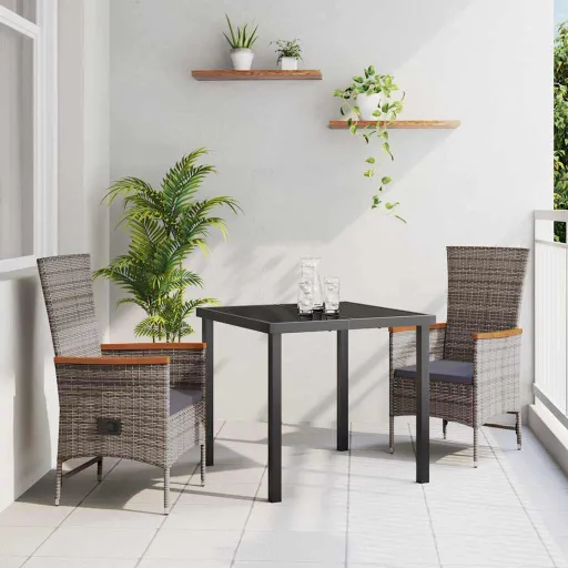 Conjunto de Comedor de Jardín Con Cojín   Gris (3 pcs)