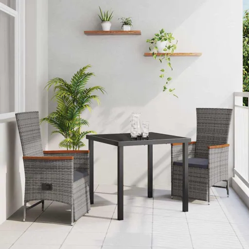 Conjunto de Comedor de Jardín   Gris Ratán Sintético (3 pcs)