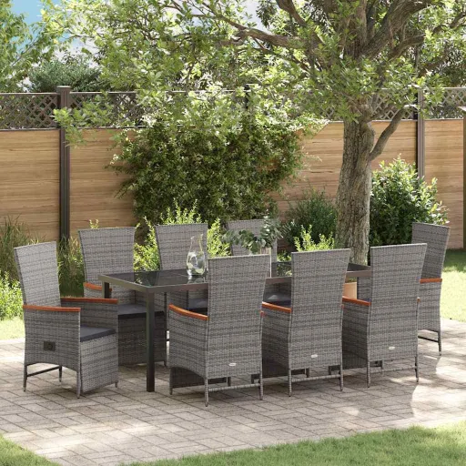Conjunto de Comedor de Jardín   Gris Ratán Sintético (9 pcs)