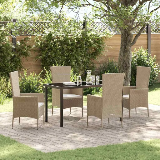 Conjunto de Comedor de Jardín   Beige Ratán Sintético (5 pcs)