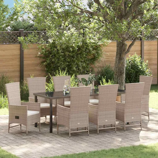 Conjunto de Comedor de Jardín   Beige Ratán Sintético (9 pcs)