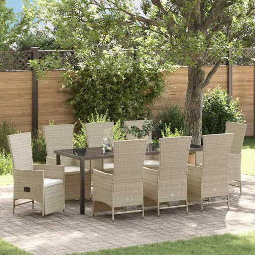 Conjunto de Comedor de Jardín   Beige Ratán Sintético (9 pcs)