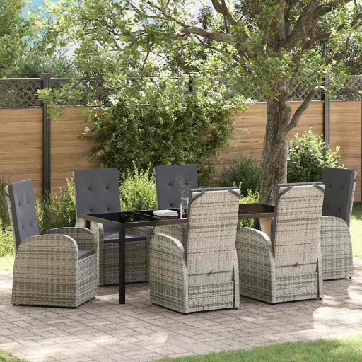 Conjunto de Comedor de Jardín   Gris Ratán Sintético (7 pcs)