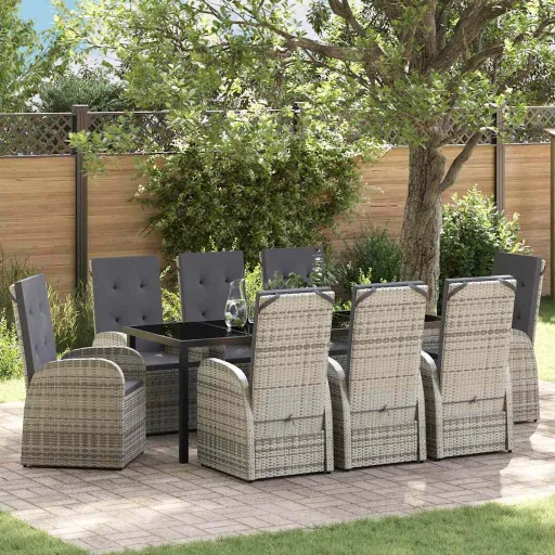 Conjunto de Comedor de Jardín   Gris Ratán Sintético (9 pcs)