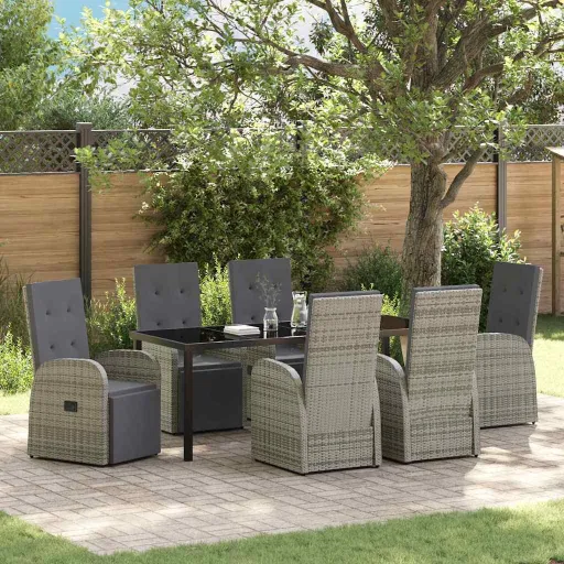 Conjunto de Comedor de Jardín   Gris Ratán Sintético (7 pcs)