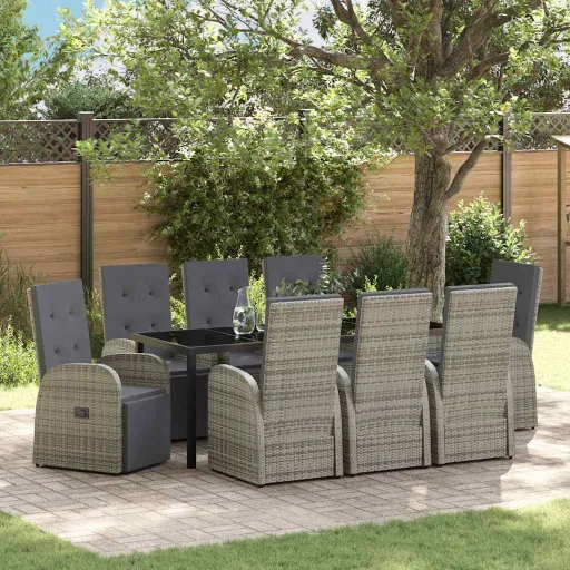 Conjunto de Comedor de Jardín   Gris Ratán Sintético (9 pcs)