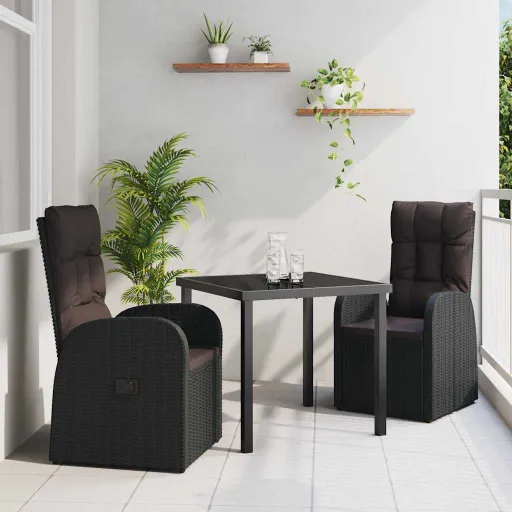 Conjunto de Comedor de Jardín   Negro Ratán Sintético (3 pcs)