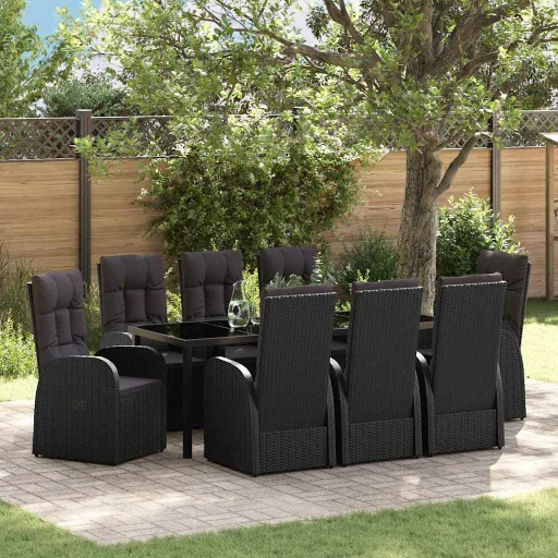 Conjunto de Comedor de Jardín   Negro Ratán Sintético (9 pcs)