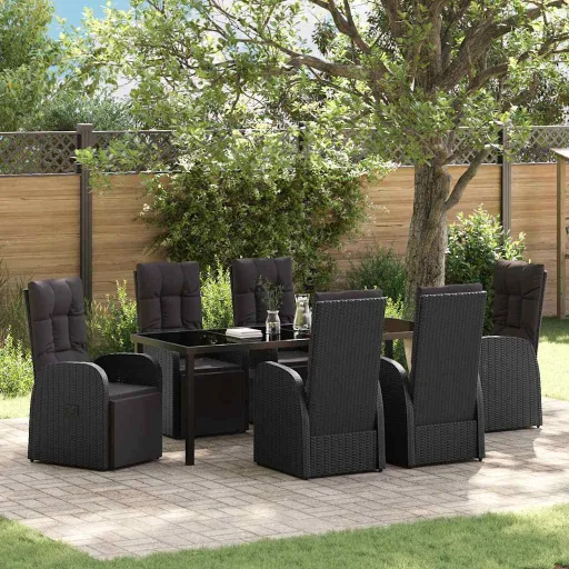 Conjunto de Comedor de Jardín   Negro Ratán Sintético (7 pcs)