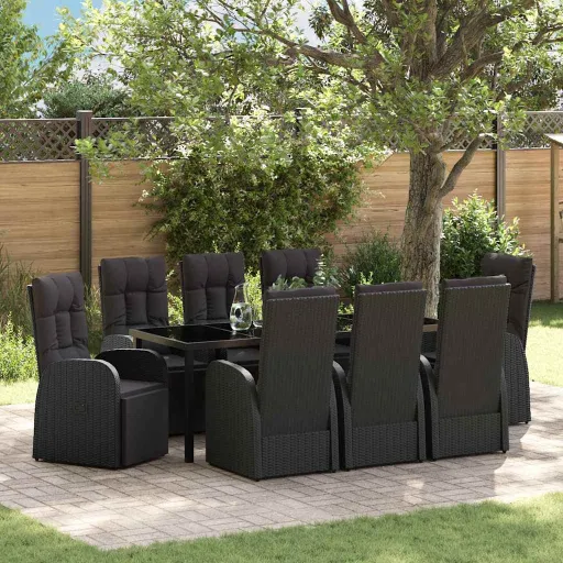 Conjunto de Comedor de Jardín   Negro Ratán Sintético (9 pcs)