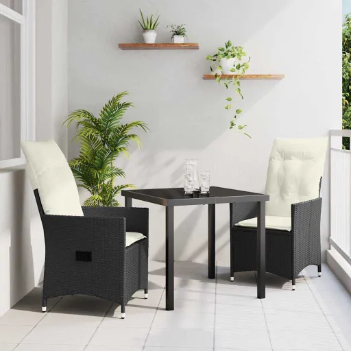 Conjunto de Comedor de Jardín   Negro Ratán Sintético (3 pcs)