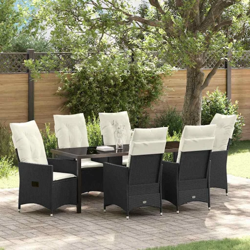 Conjunto de Comedor de Jardín   Negro Ratán Sintético (7 pcs)