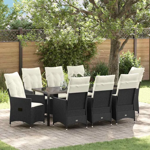 Conjunto de Comedor de Jardín   Negro Ratán Sintético (9 pcs)