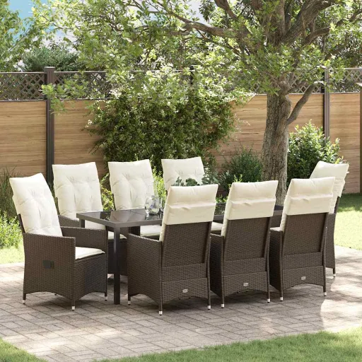 Conjunto de Comedor de Jardín Con Cojín   Marrón Poliratán (9 pcs)