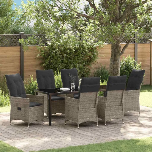 Conjunto de Comedor de Jardín   Gris Ratán Sintético (7 pcs)