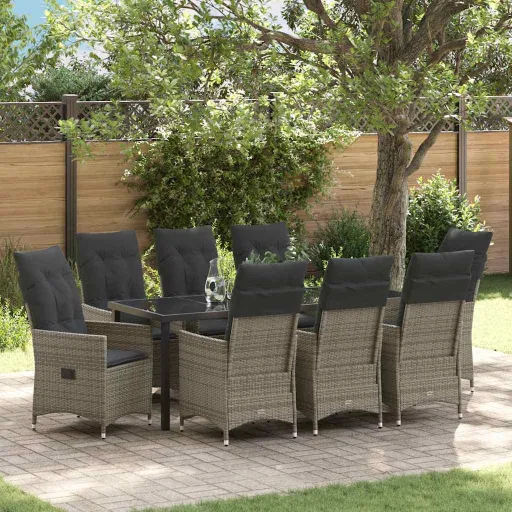 Conjunto de Comedor de Jardín   Gris Ratán Sintético (9 pcs)