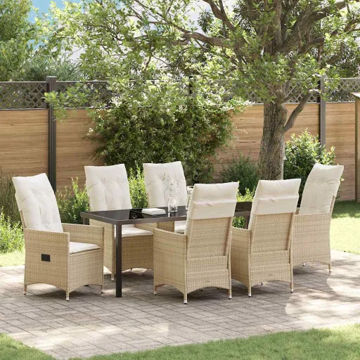 Conjunto de Comedor de Jardín   Beige Ratán Sintético (7 pcs)