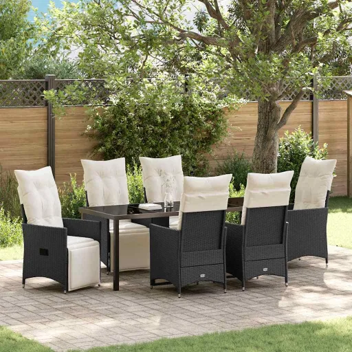 Conjunto de Comedor de Jardín   Negro Ratán Sintético (7 pcs)