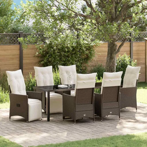 Conjunto de Comedor de Jardín   Marrón Ratán Sintético (7 pcs)