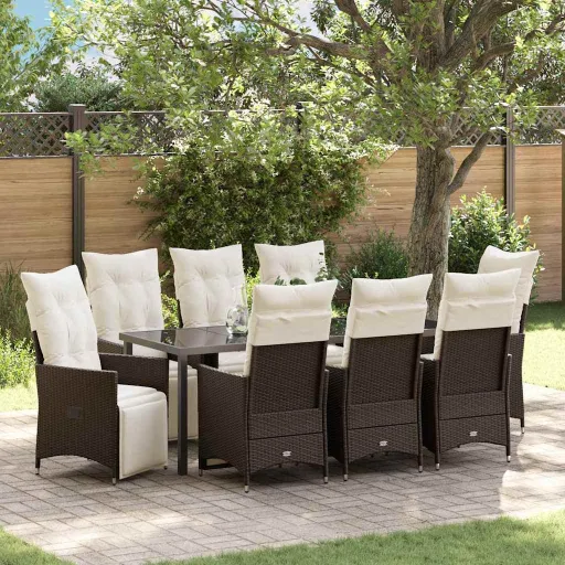 Conjunto de Comedor de Jardín Con Cojín   Marrón Poliratán (9 pcs)