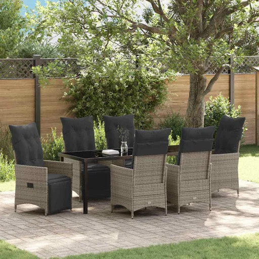 Conjunto de Comedor de Jardín   Gris Ratán Sintético (7 pcs)