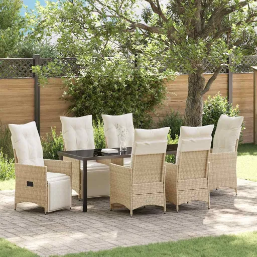Conjunto de Comedor de Jardín   Beige Ratán Sintético (7 pcs)