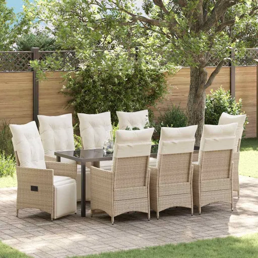 Conjunto de Comedor de Jardín   Beige Ratán Sintético (9 pcs)