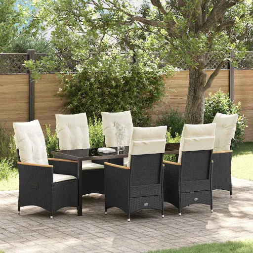 Conjunto de Comedor de Jardín   Negro Ratán Sintético (7 pcs)