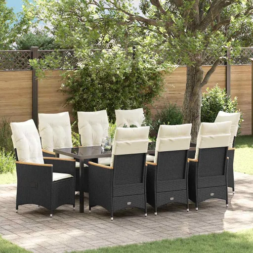 Conjunto de Comedor de Jardín   Negro Ratán Sintético (9 pcs)