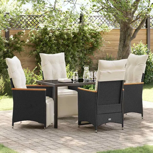 Conjunto de Comedor de Jardín   Negro Ratán Sintético (5 pcs)