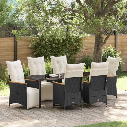 Conjunto de Comedor de Jardín   Negro Ratán Sintético (7 pcs)