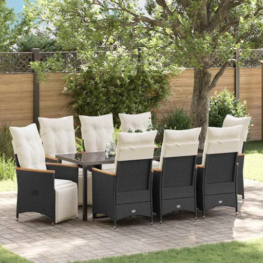 Conjunto de Comedor de Jardín   Negro Ratán Sintético (9 pcs)